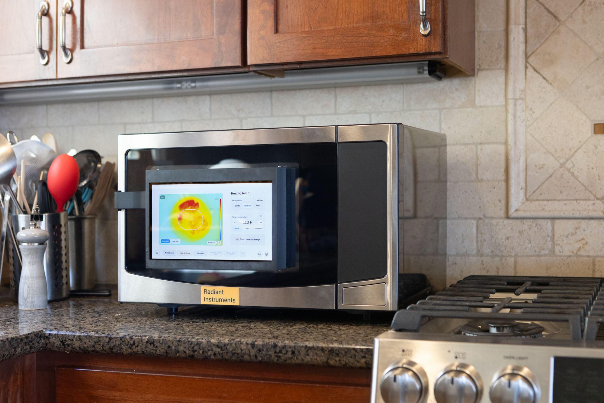 Radiant Microwave prototype on a kitchen counter.